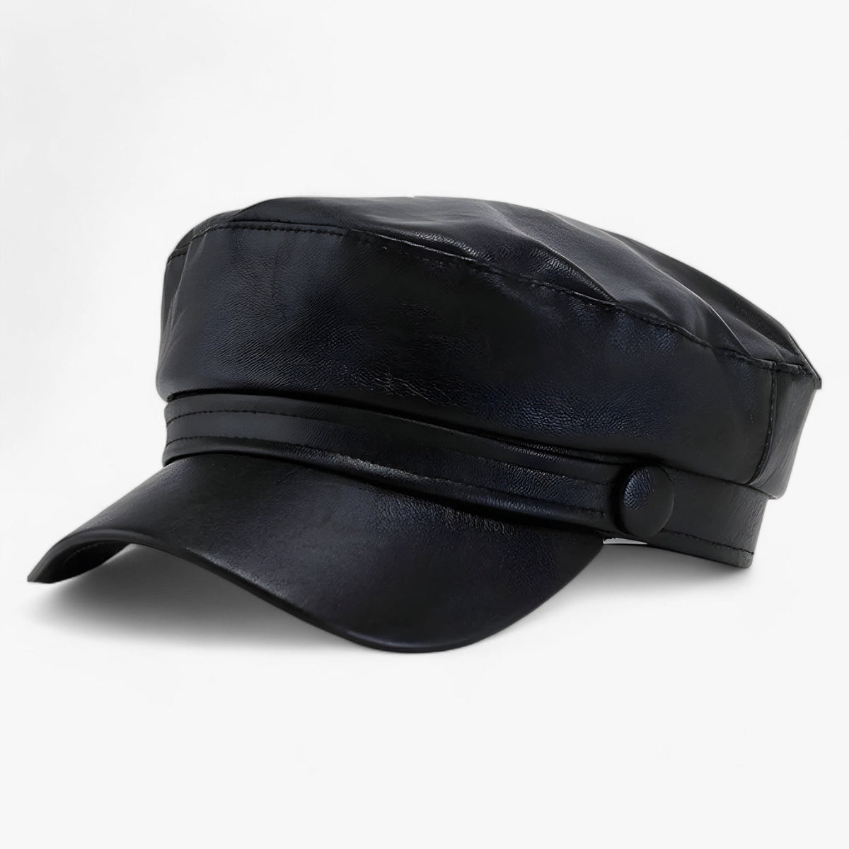 Flat Cap Octagonal PU Leather Adjustable Strap