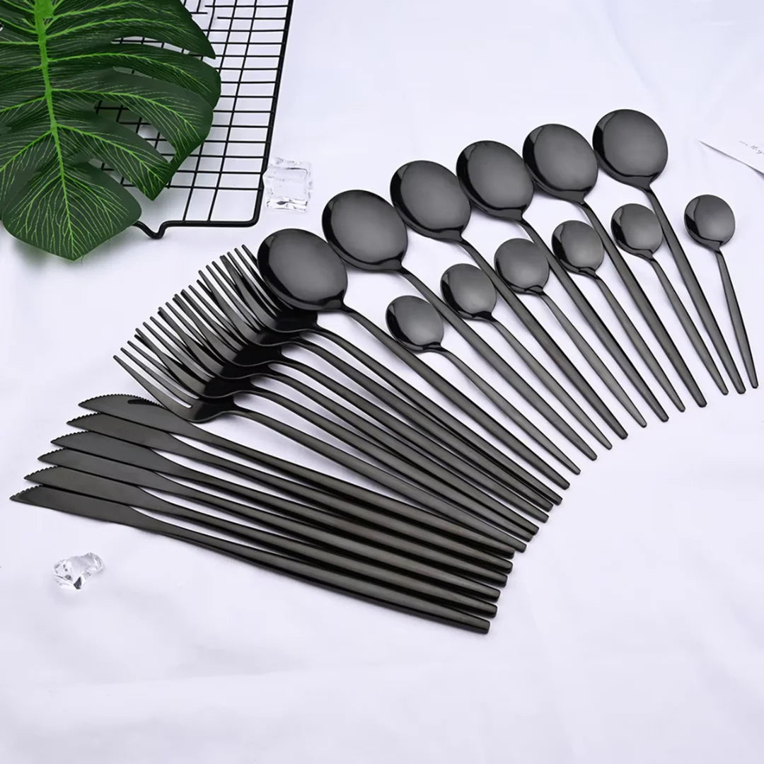 Flatware Set 24 Piece Matte Black Stainless Steel