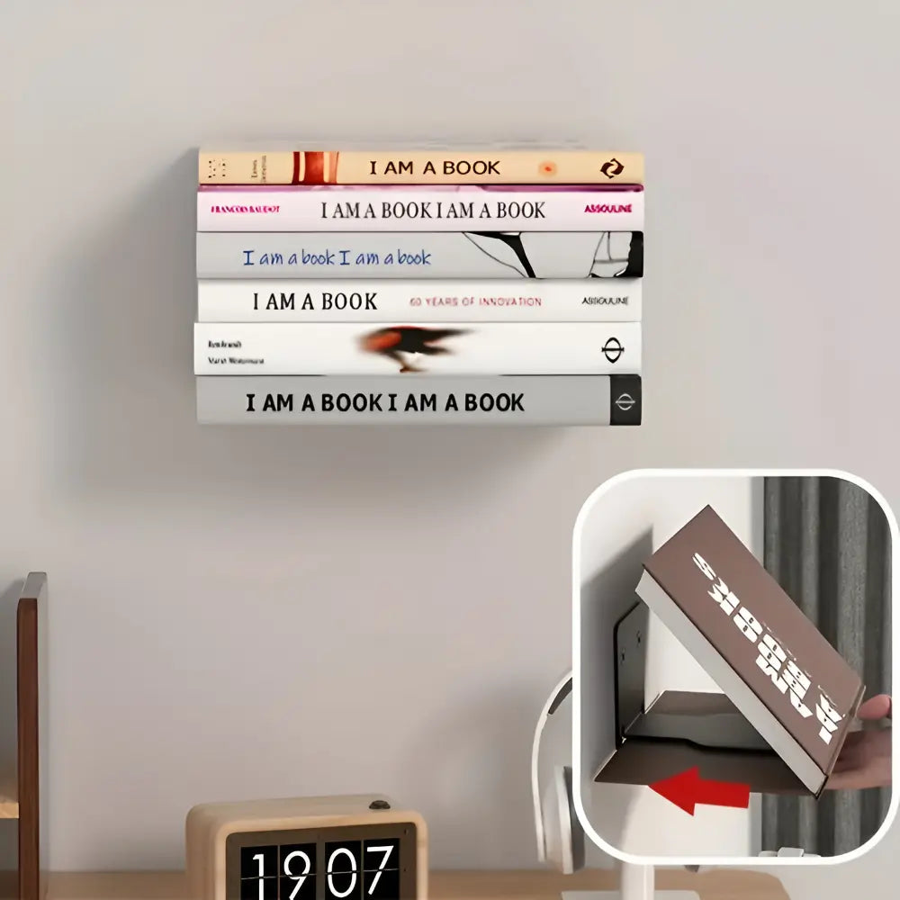Floating Bookshelf Invisible Mount Painted Iron Set of 2