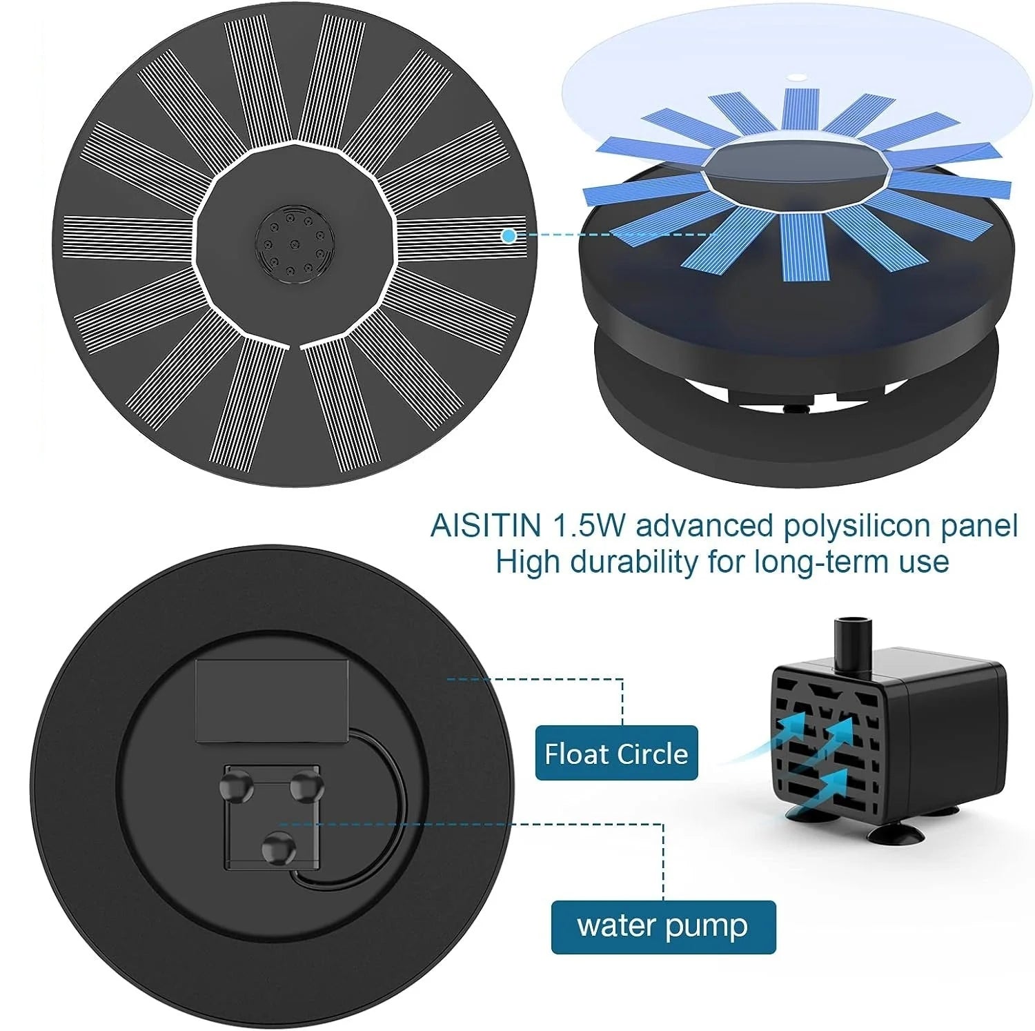 Floating Fountain Solar-Powered Interchangeable Nozzles & LED Option