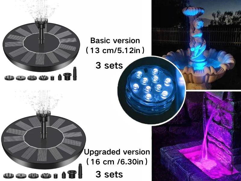 Floating Solar Fountain Solar-Powered Interchangeable Nozzles 12–20 In Spray