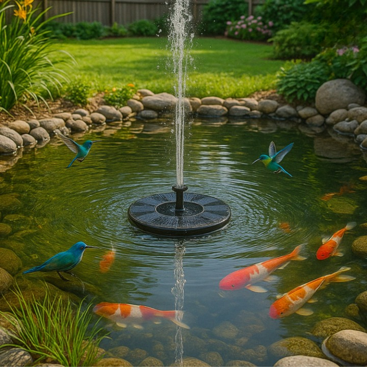 Floating Solar Fountain Solar-Powered Whisper-Quiet 4 Nozzles