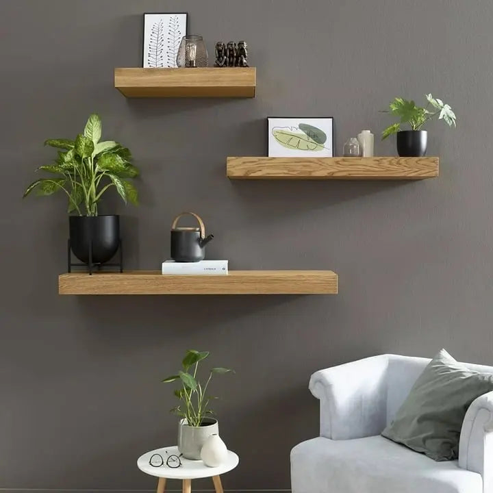 Floating Wall Shelf Hidden Compartment Solid Wood