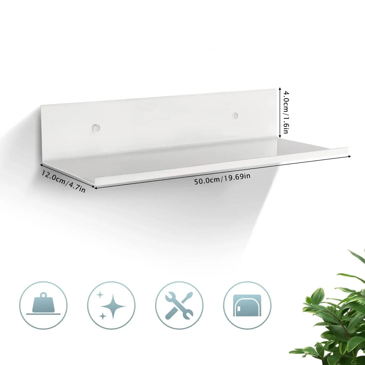 Floating Wall Shelf Powder-Coated Metal Concealed Mounting