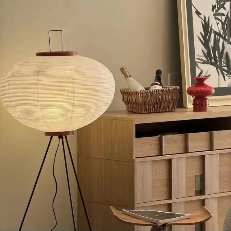 Floor Lamp Rice Paper Shade Metal Tripod Adjustable Color Temperature