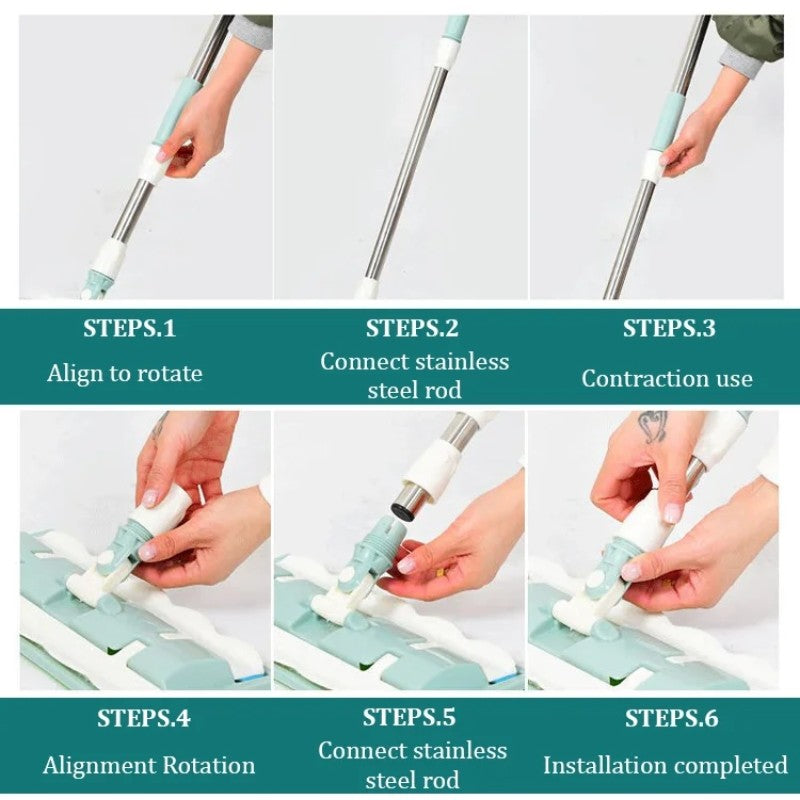 Floor Mop Telescopic Handle 360° Flexible Microfiber Pad