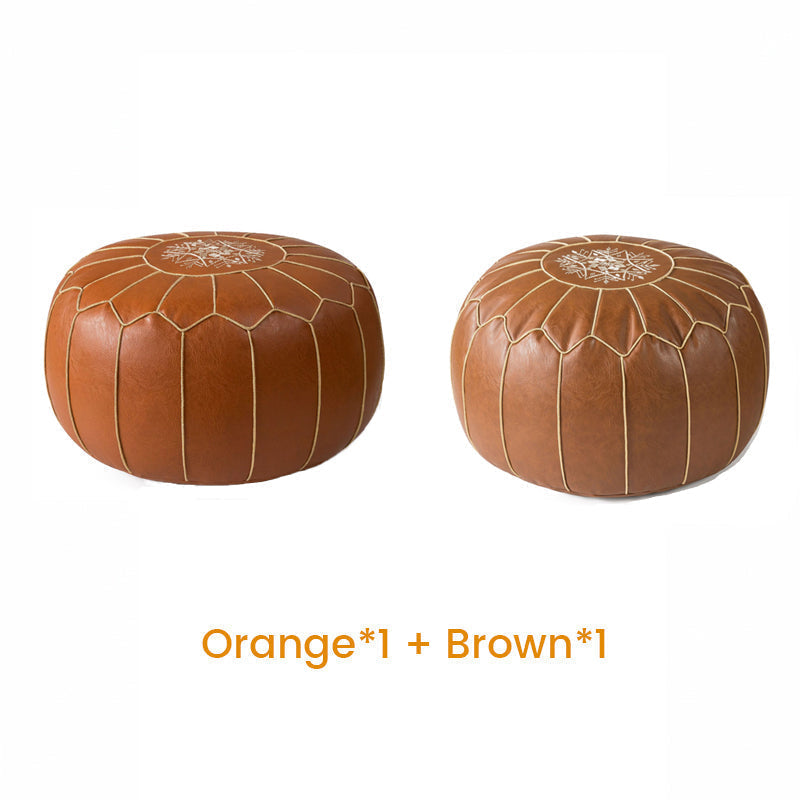 Floor Seat Cushion Water-Resistant Faux Leather Hand-Embroidered Hidden Storage
