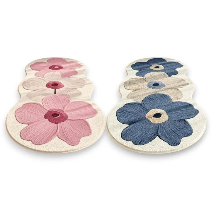 Floral Area Rug Irregular Shape Soft Polyester Non-Slip Backing