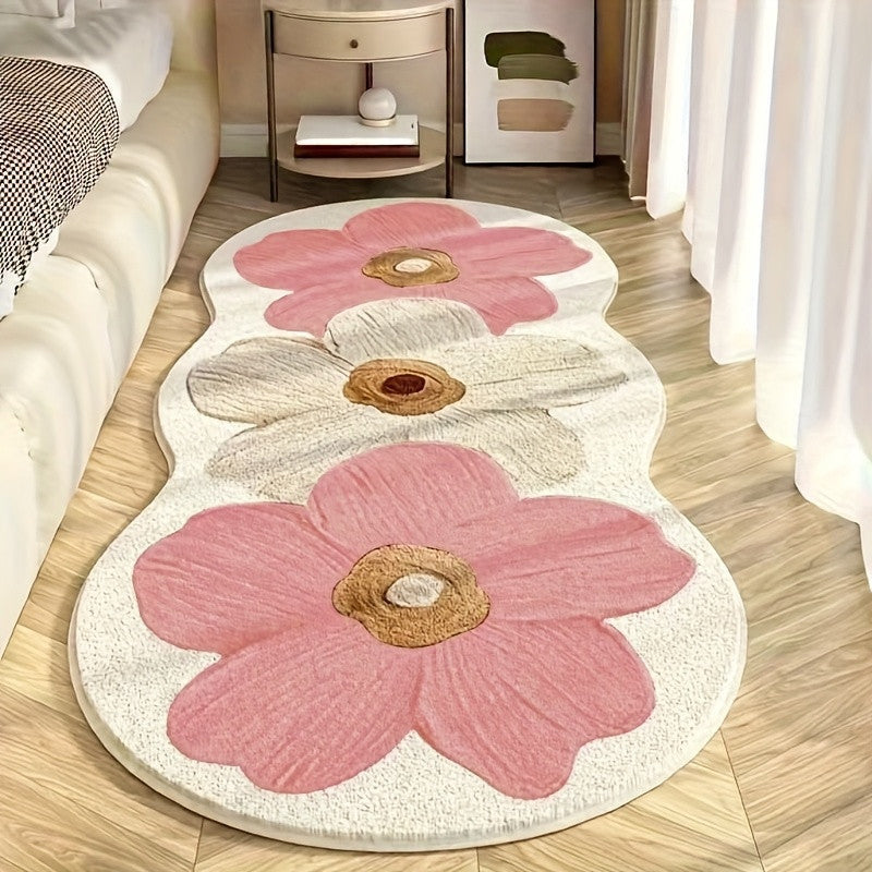 Floral Rug Large Flower Design Cashmere-Blend & Non-Slip Backing