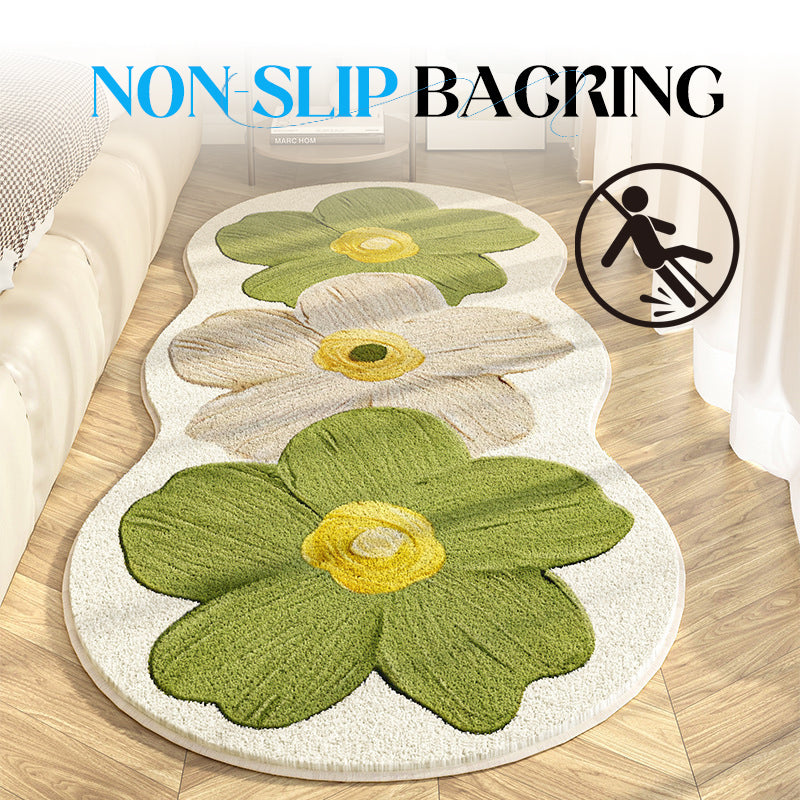Floral Rug Large Flower Design Cashmere-Blend & Non-Slip Backing