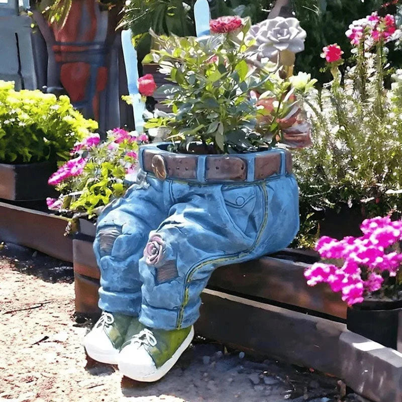Flower Pot 3D Jeans Design Weatherproof Resin