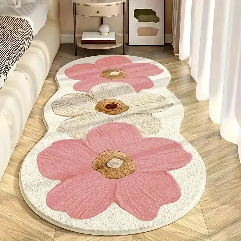 Flower Rug Irregular Shape Dense Pile Non-Slip Backing