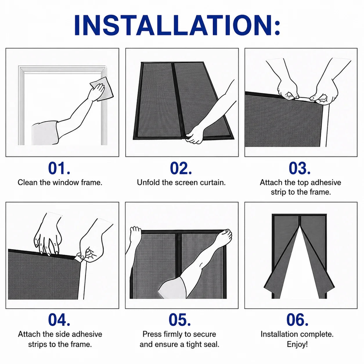 Fly Screen Door Automatic Magnetic Closure Tool-Free Installation