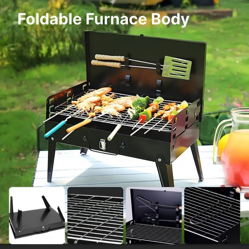 Foldable Grill Suitcase Portable Powder-Coated Steel & Stainless Grate