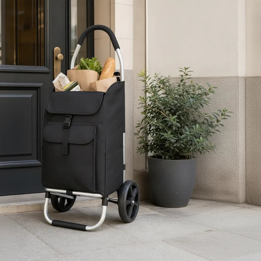 Foldable Shopping Trolley Aluminum Frame & Weather-Resistant Bag