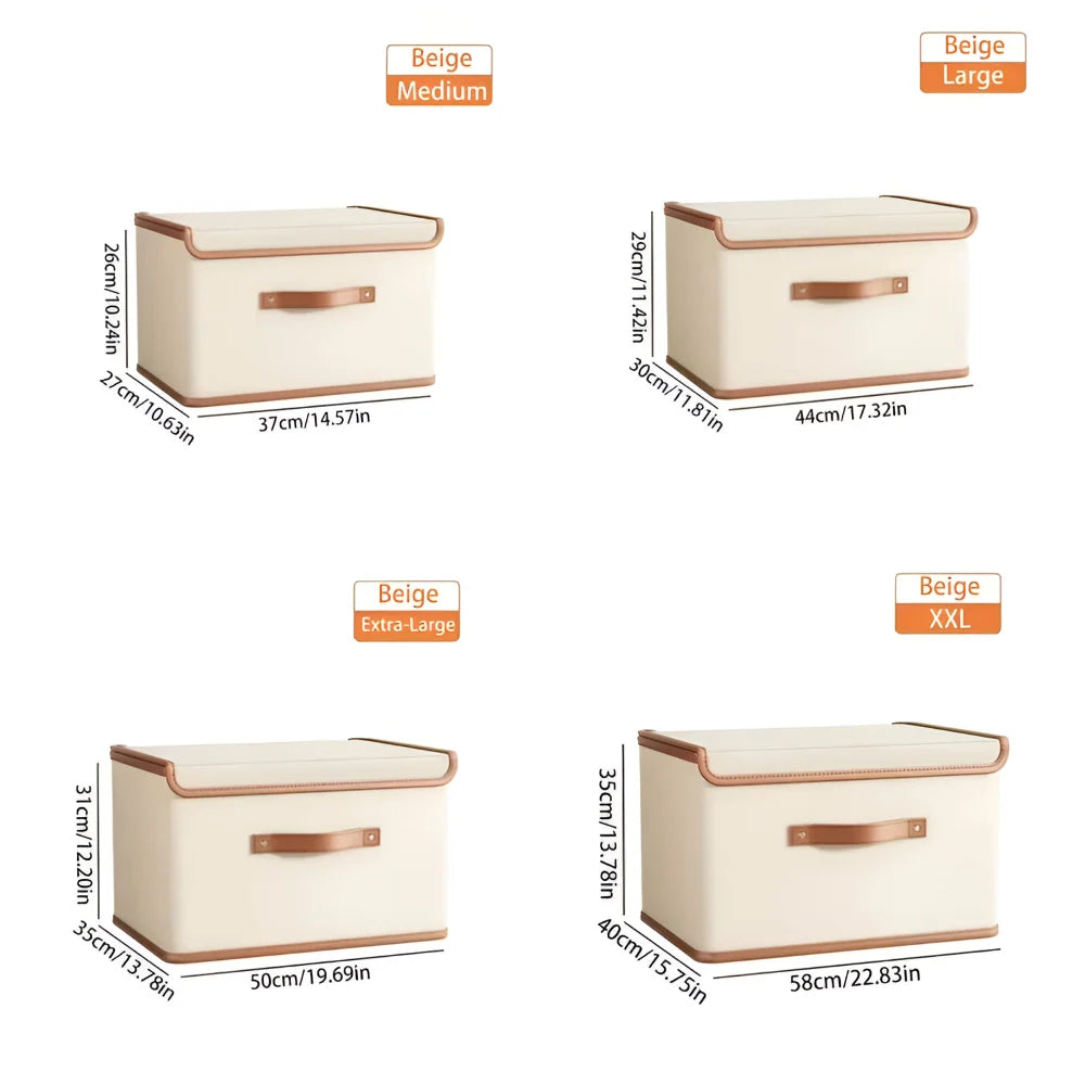 Foldable Storage Box Waterproof Oxford Fabric Reinforced Leather Handles