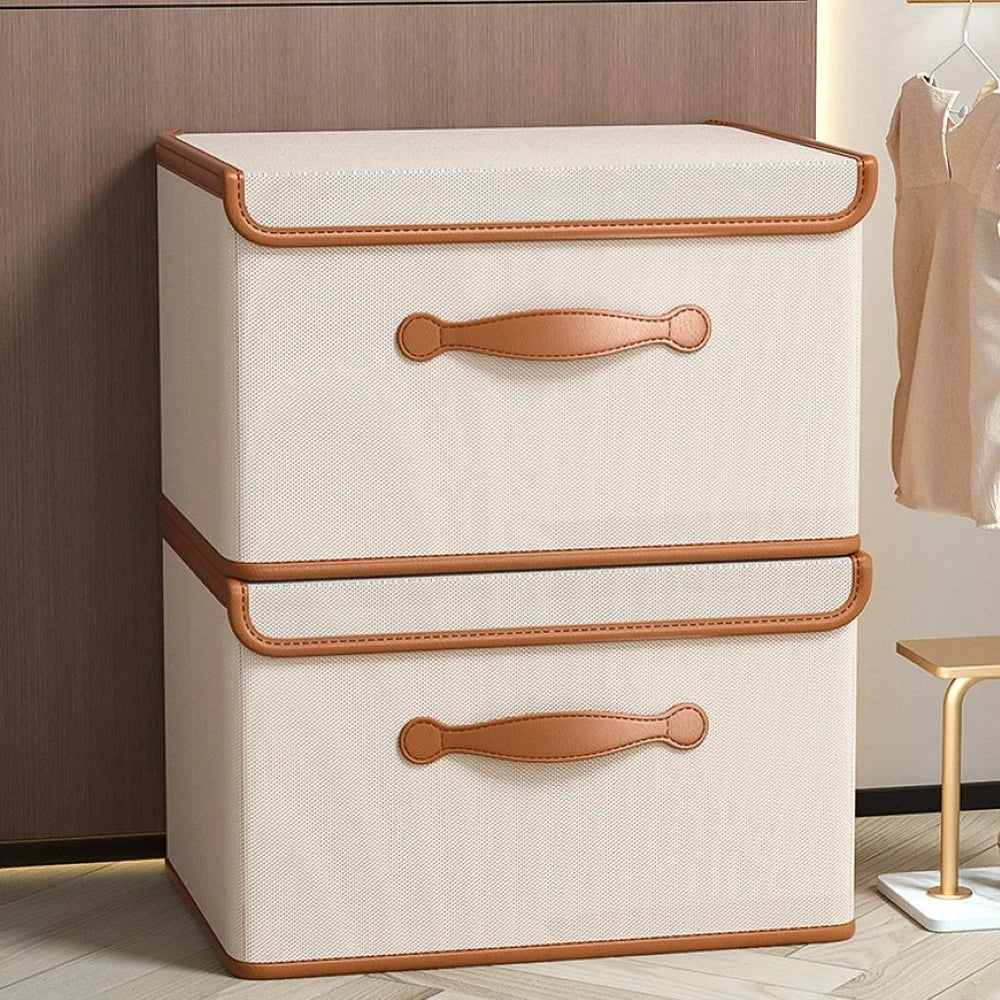 Foldable Storage Box Waterproof Oxford Fabric Reinforced Leather Handles