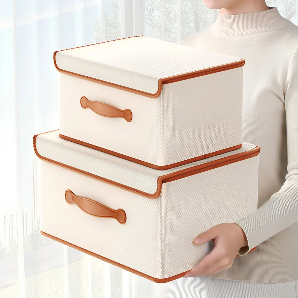 Foldable Storage Box Waterproof Oxford Fabric Reinforced Leather Handles