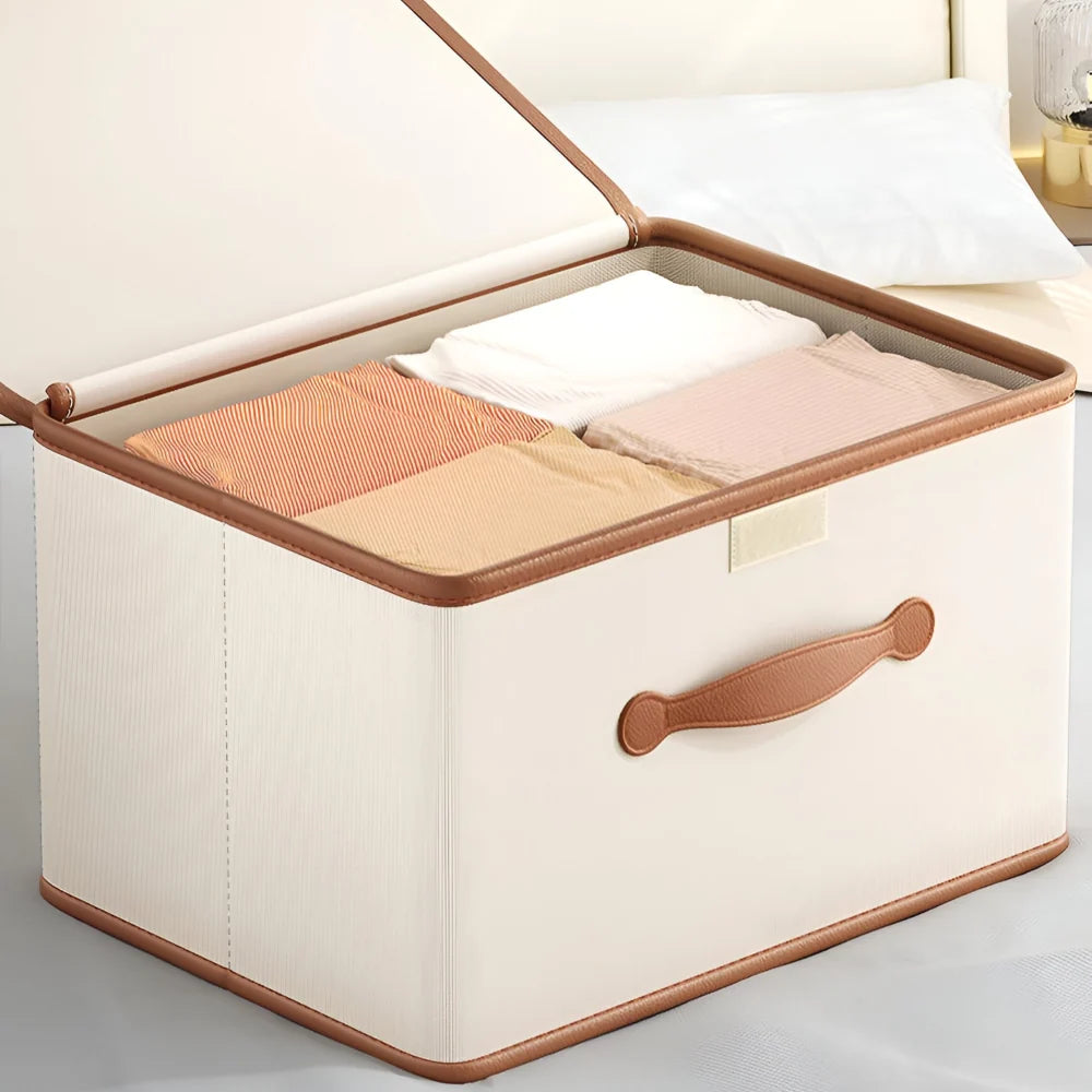 Foldable Storage Box Waterproof Oxford Fabric Reinforced Leather Handles