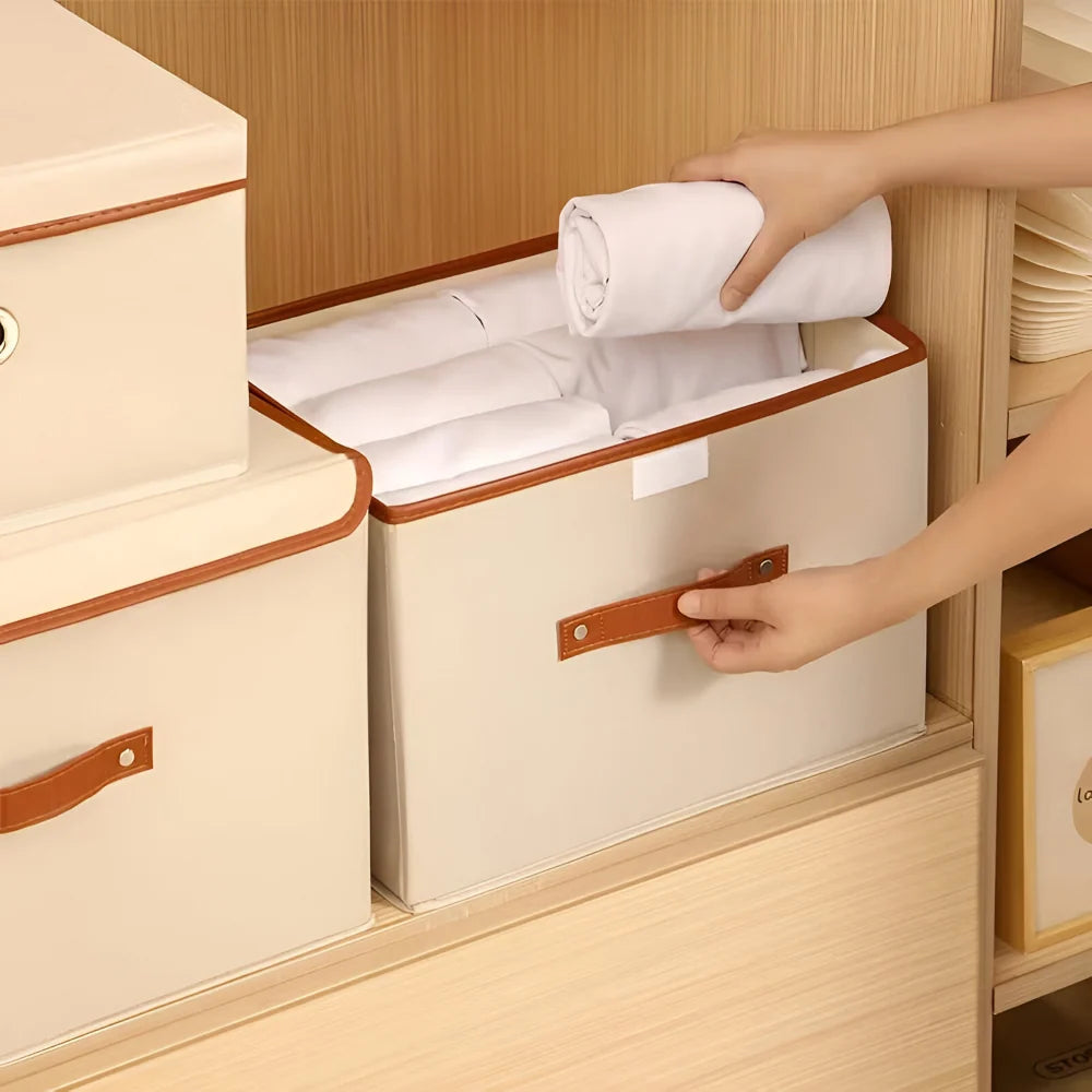 Foldable Storage Box Waterproof Oxford Fabric Reinforced Leather Handles