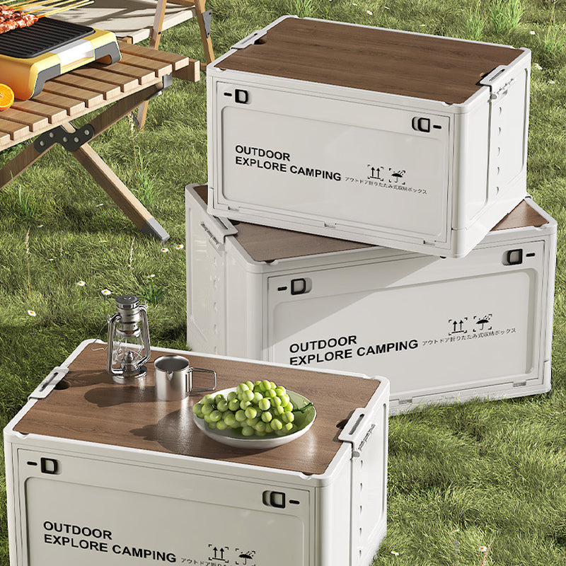Foldable Storage Box Wooden Lid Stackable