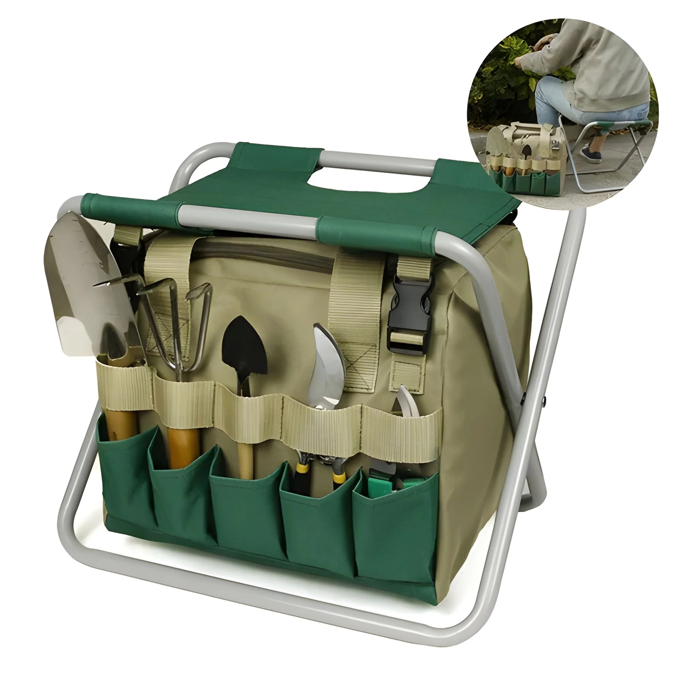 Folding Garden Chair & Tool Bag 600D Oxford Iron Frame