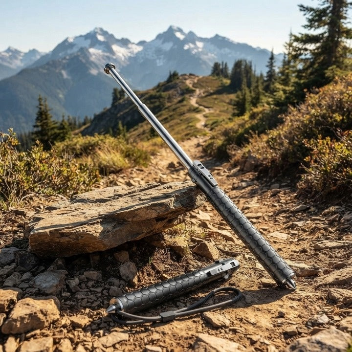 Folding Hiking Pole Automatic Pop-Up Ergonomic Anti-Slip Handle