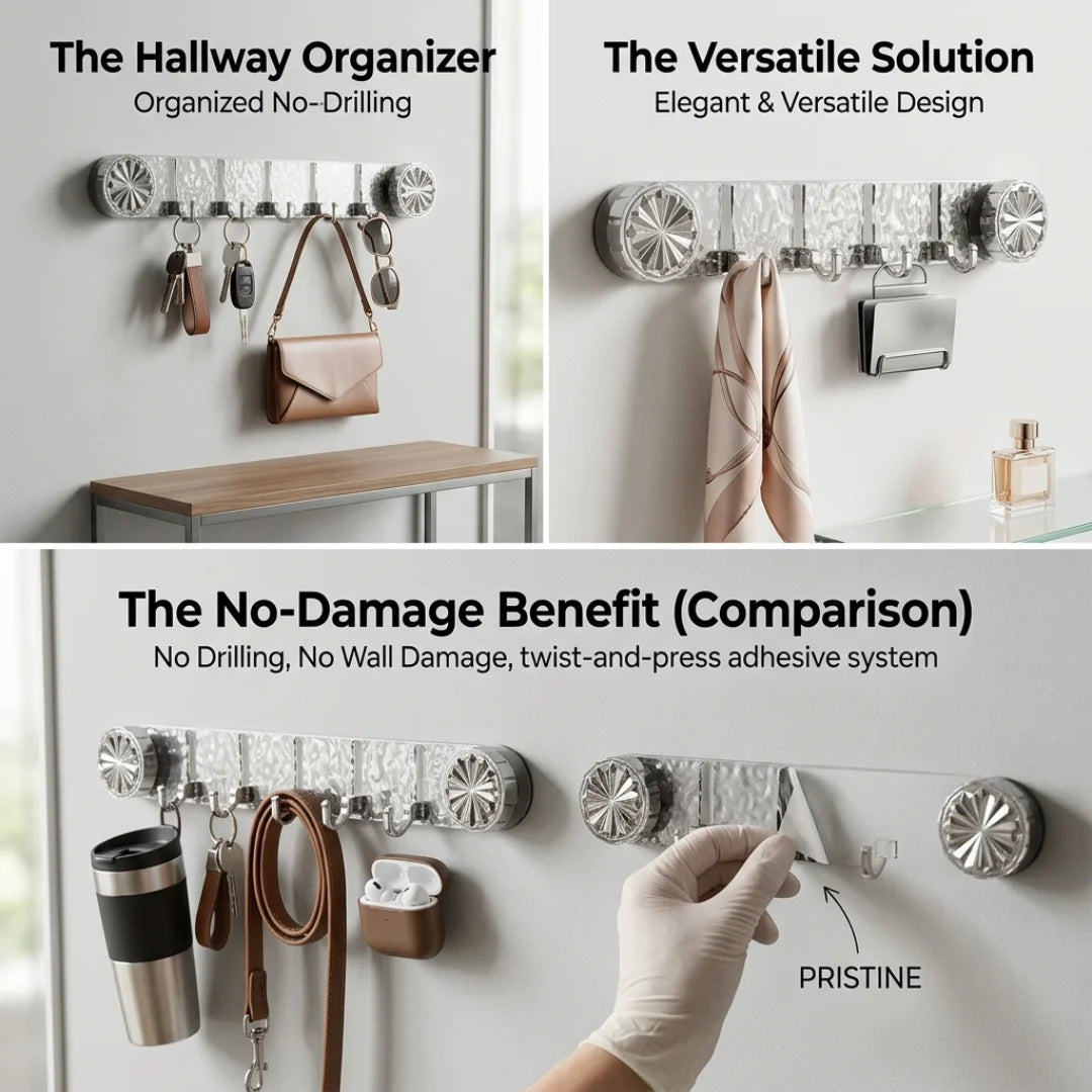 Folding Hook Rack Self-Adhesive No-Drill