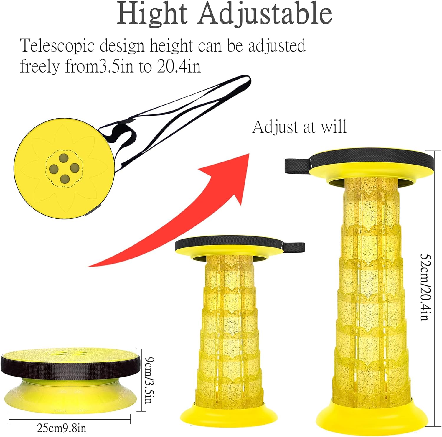 Folding Stool Telescopic Height-Adjustable 3.5-20.5 In Supports 441 Lbs