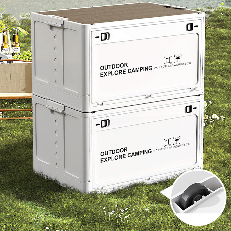 Folding Storage Box Polypropylene Wooden Lid Tabletop 30L