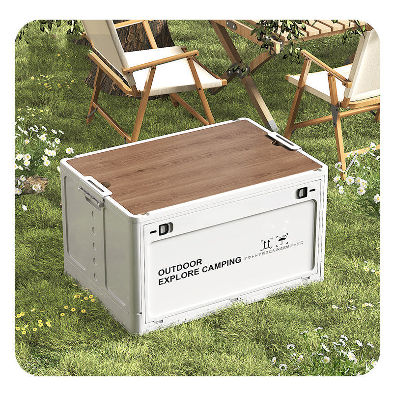 Folding Storage Box Polypropylene Wooden Lid Tabletop 30L