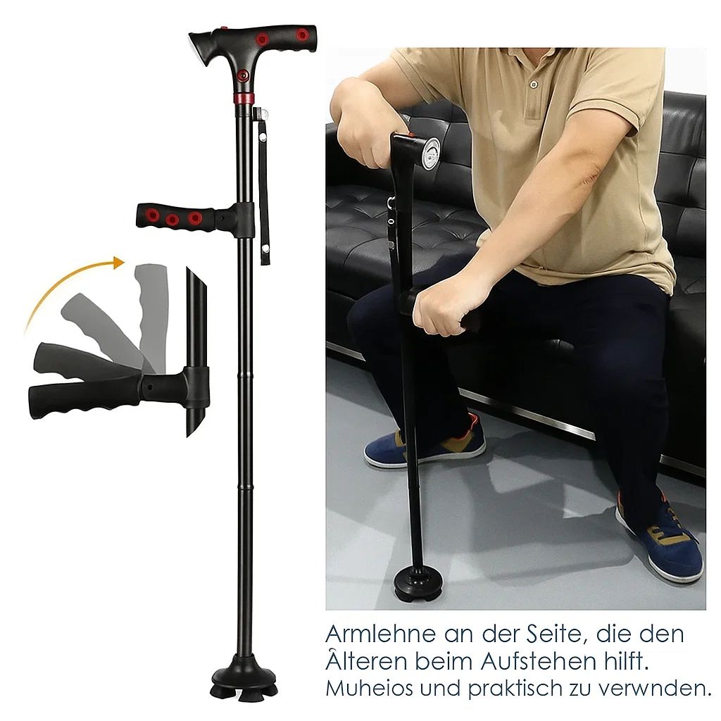 Folding Walking Cane Height-Adjustable LED Light & Alarm