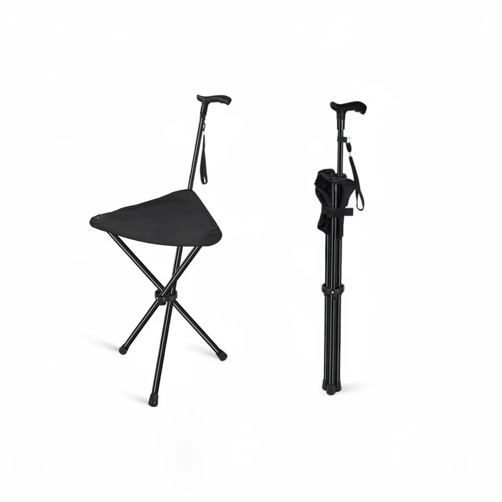Folding Walking Stick Adjustable Seat Lightweight Aluminum