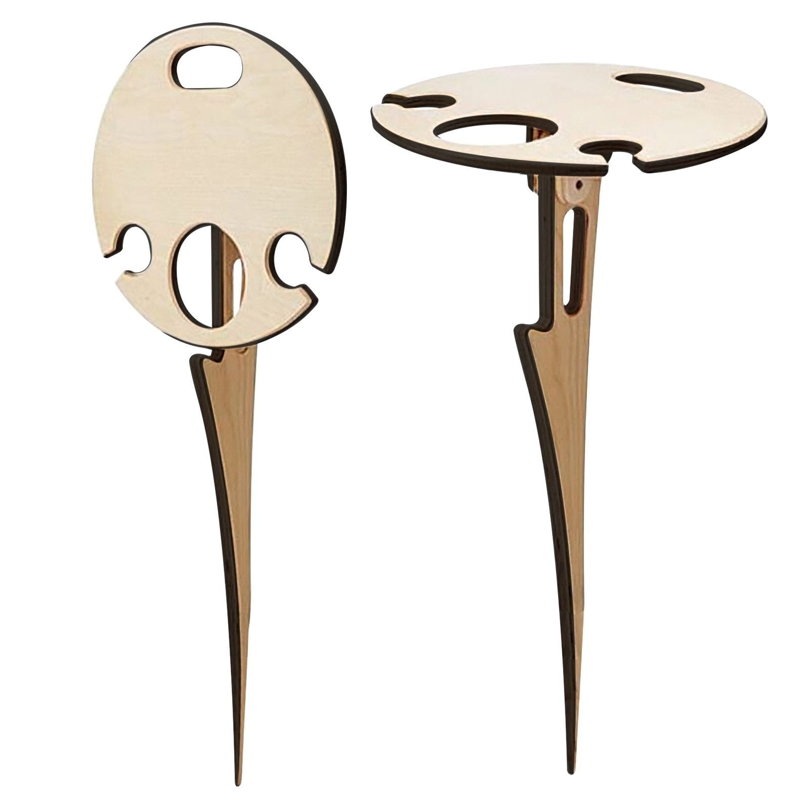 Folding Wine Table Wooden Bottle & 2 Glass Holders