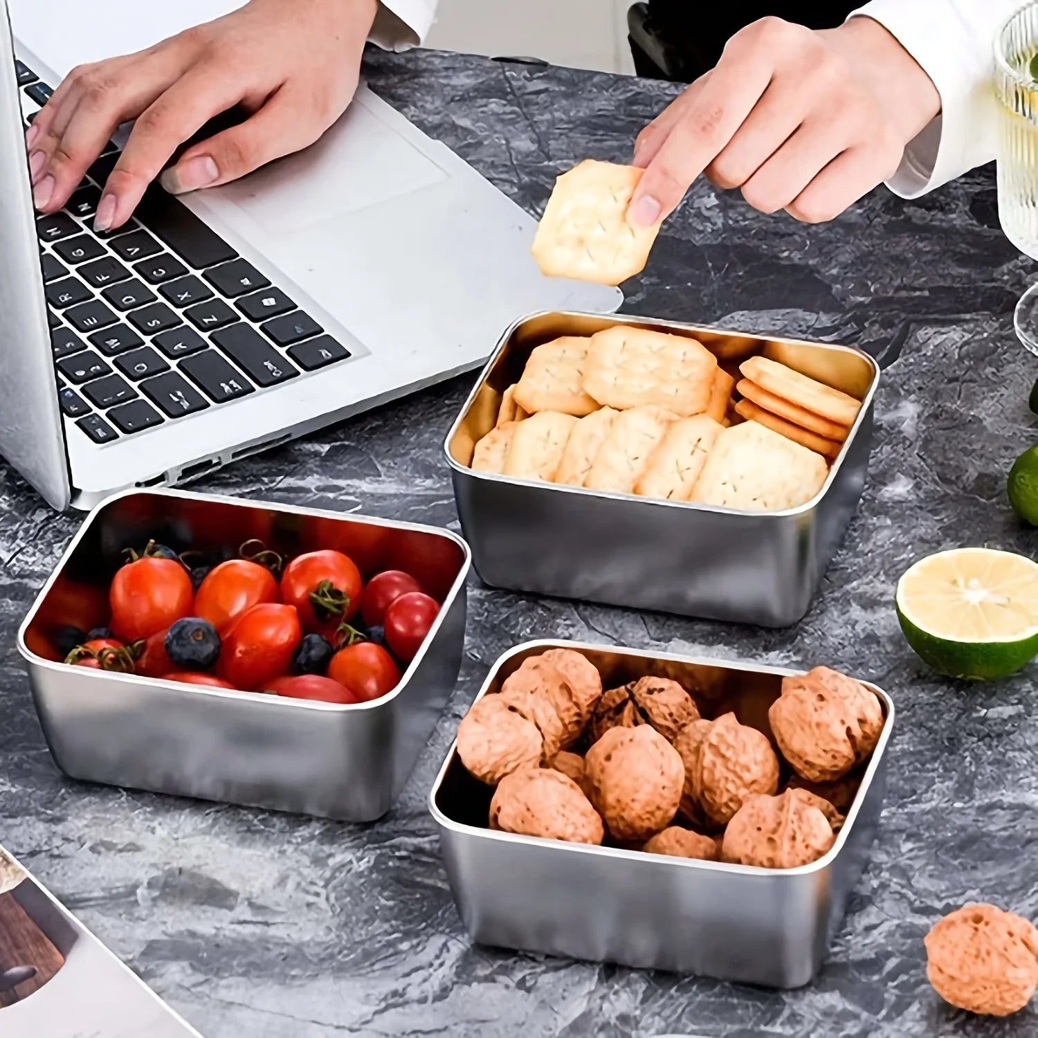 Food Storage Containers Stainless Steel Stackable Set of 6