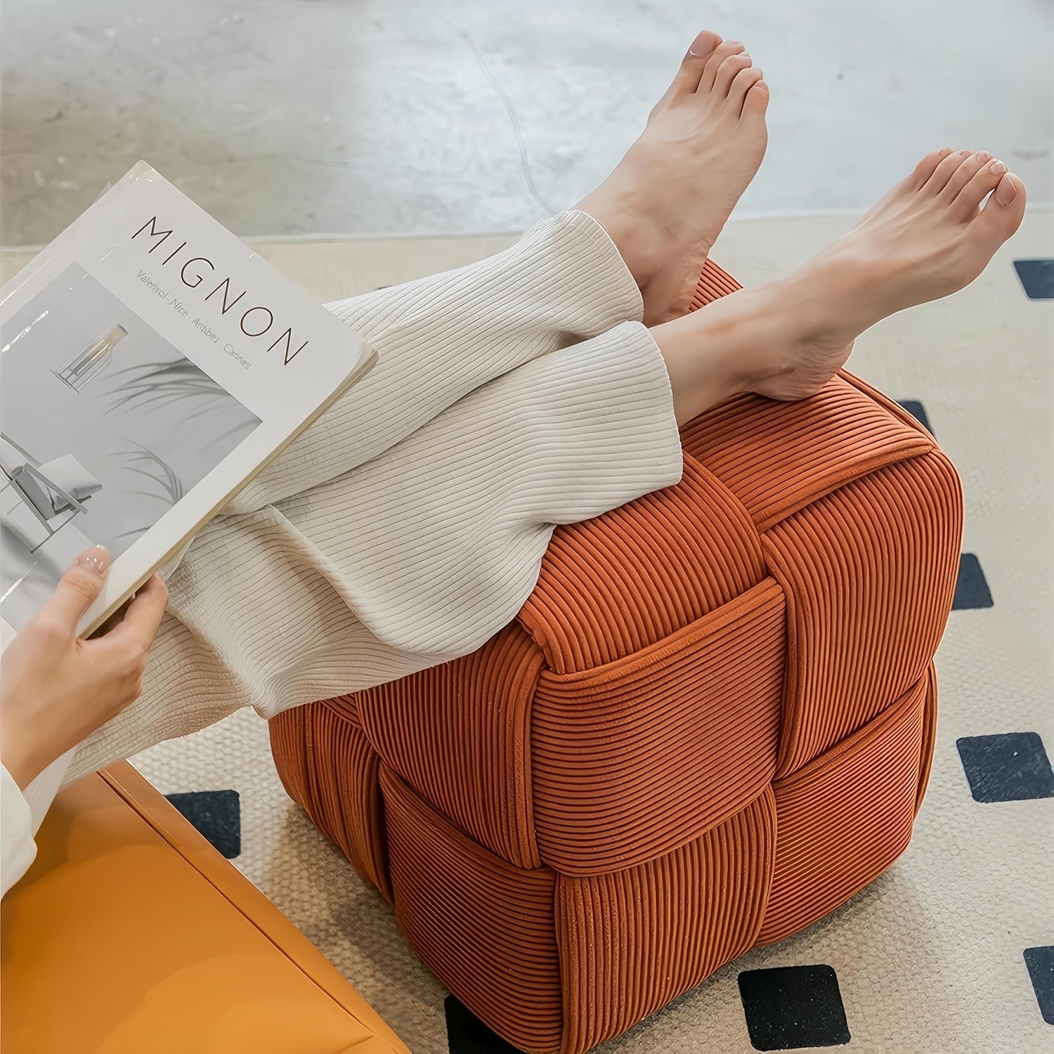 Footstool Corduroy Upholstered Foam-Filled Compact Size