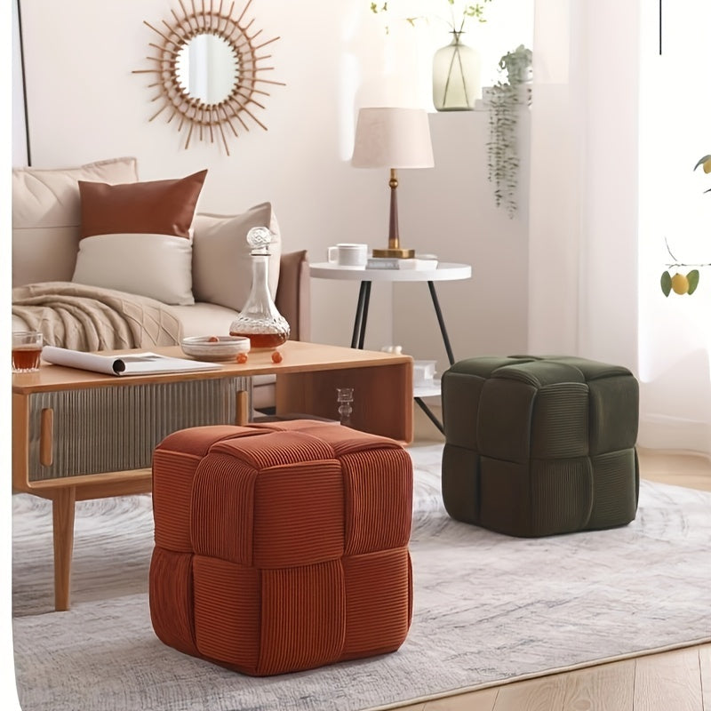 Footstool Corduroy Upholstered Foam-Filled Compact Size