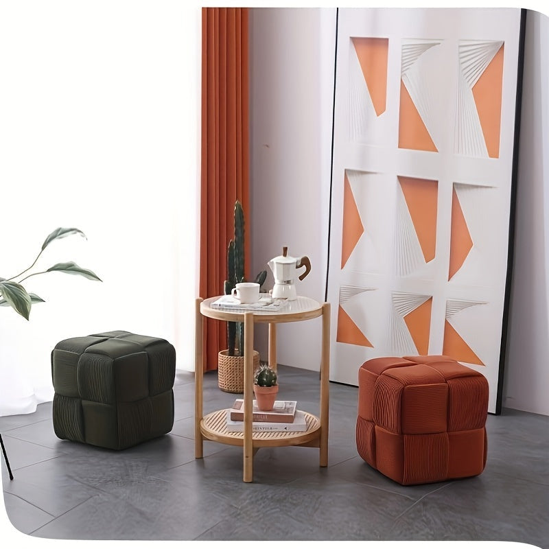 Footstool Corduroy Upholstered Foam-Filled Compact Size