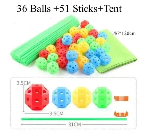 Fort Building Kit Modular Rods & Connectors Easy Assembly