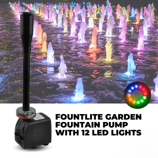 Fountain Pump 12 LED Lights Adjustable Flow Quiet Operation