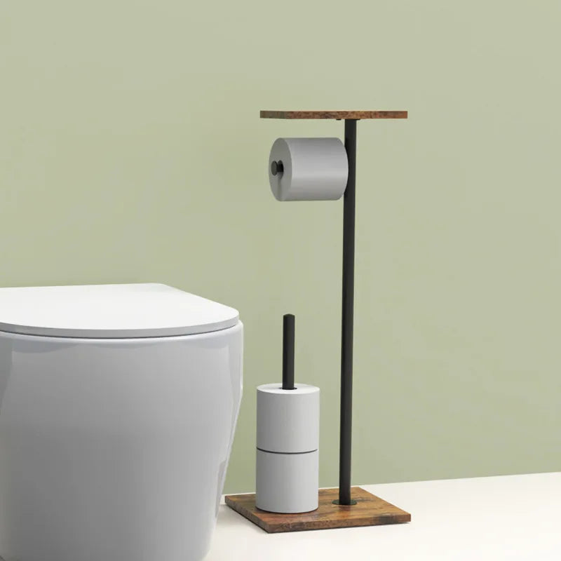 Freestanding Toilet Paper Holder Wood-Look Shelf & Weighted Base