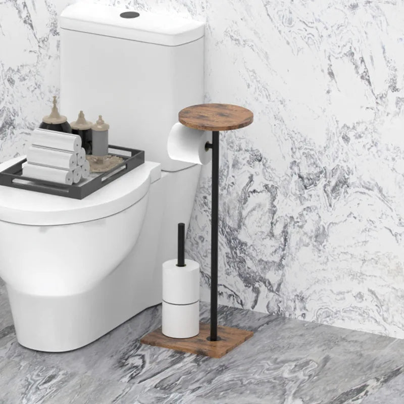 Freestanding Toilet Paper Holder Wood-Look Shelf & Weighted Base