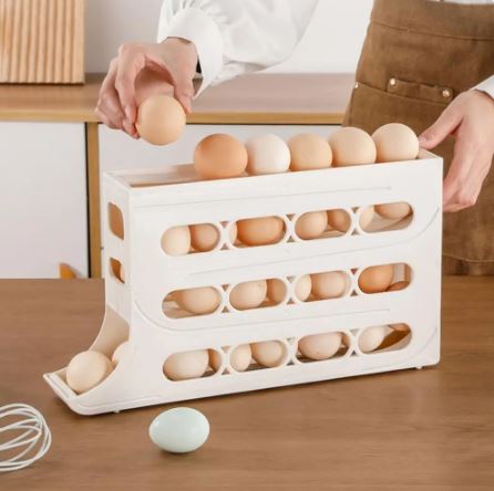 Fridge Egg Rack Automatic Slide-Forward Space-Saving 30-Egg Capacity