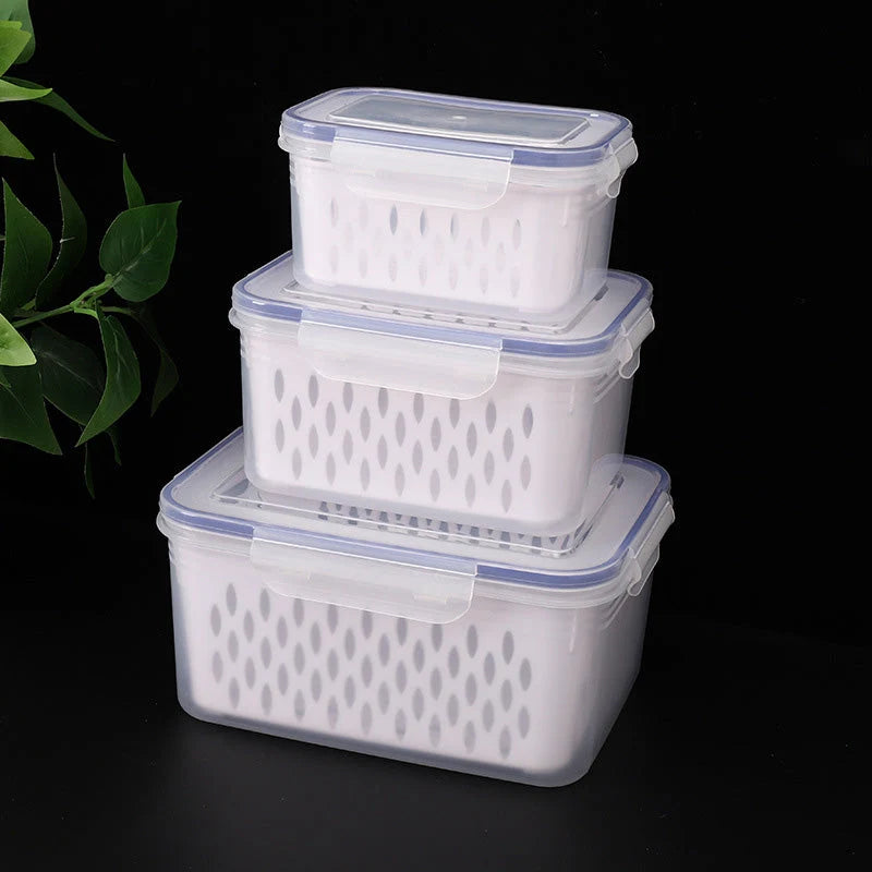 Fridge Storage Box Set Airtight Integrated Drain Stackable
