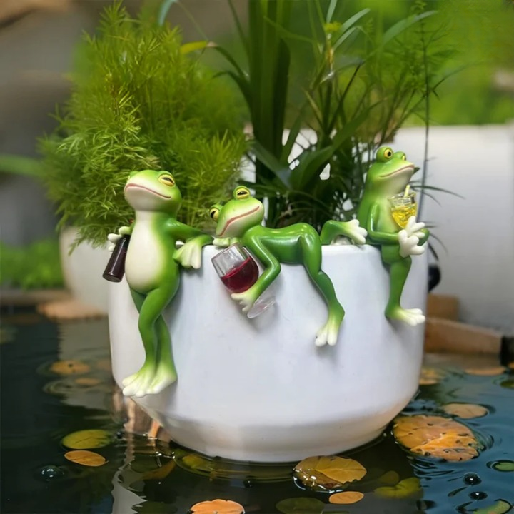 Frog Figurine Hand-Painted Weather-Resistant Resin