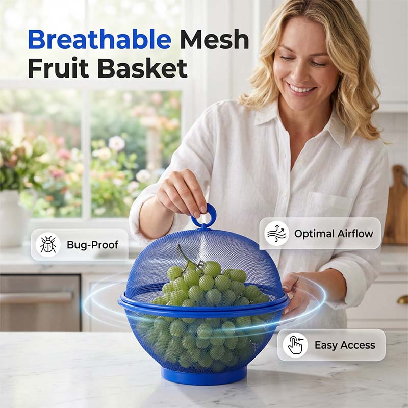 Fruit Basket Steel Mesh Breathable Lid & Strainer