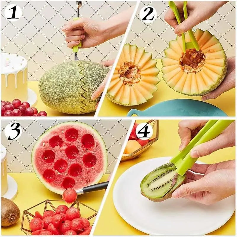 Fruit Cutter 3-in-1 Melon Baller Corer Stainless Steel Blade