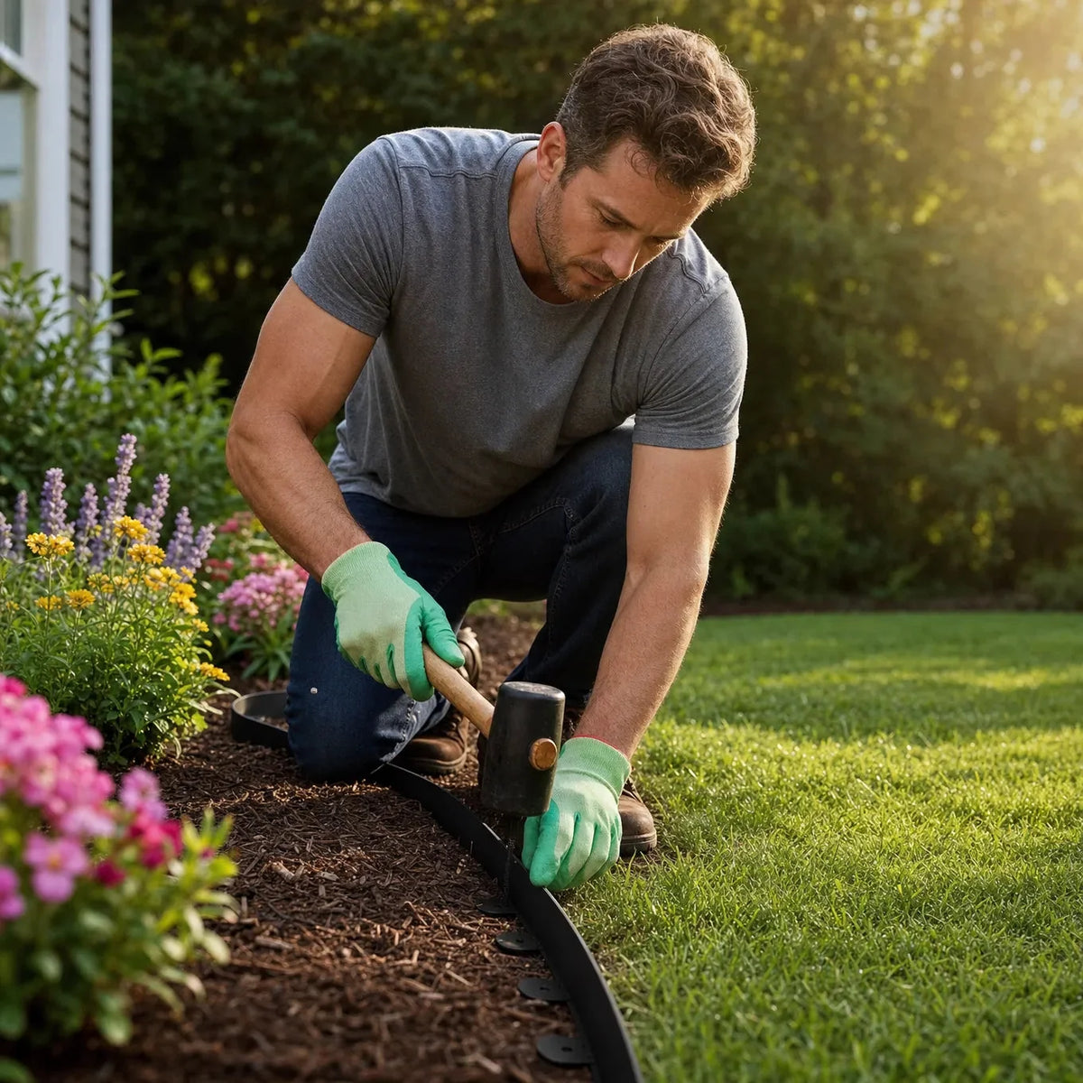 Garden Bed Edging Flexible No-Dig Includes Anchor Pins