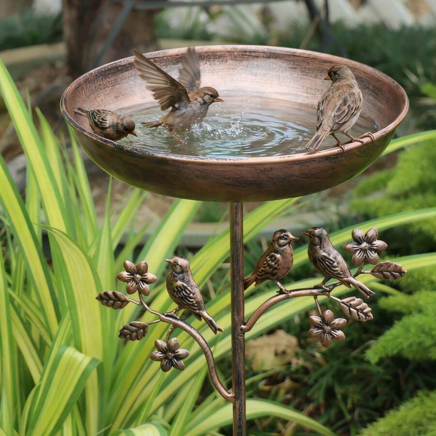 Garden Bird Bath Copper-Look Metal Weatherproof Ground Spike