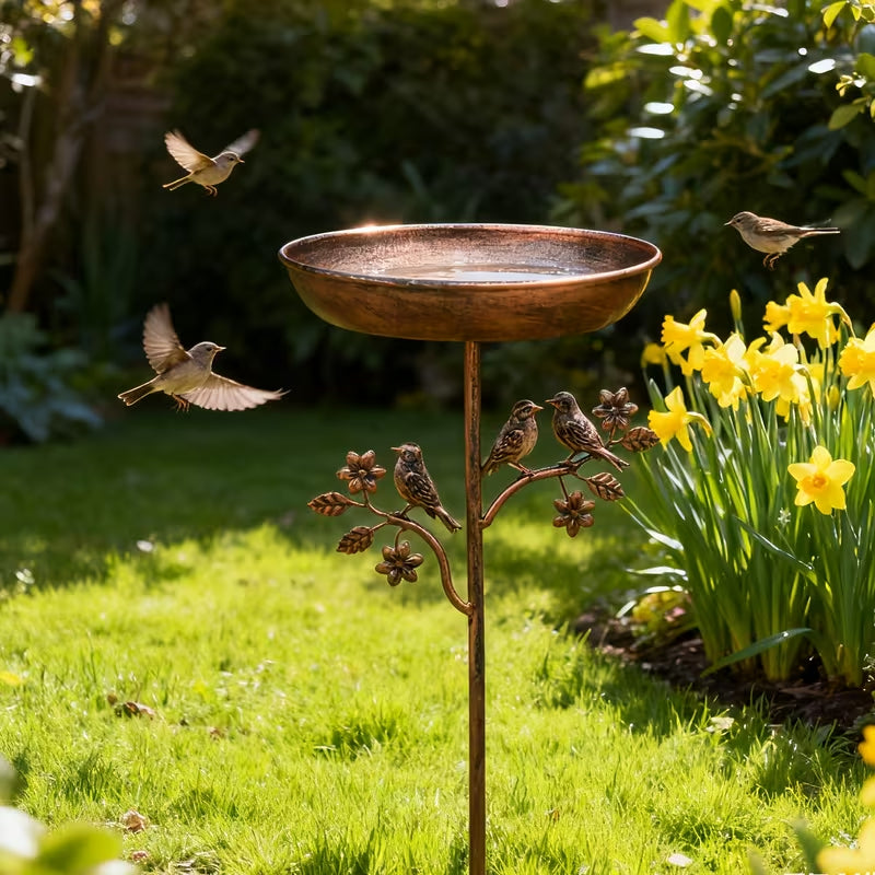 Garden Bird Bath Copper-Look Metal Weatherproof Ground Spike